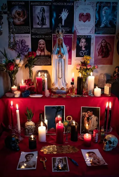 Elementos rituales dispuestos para ceremonia sentimental